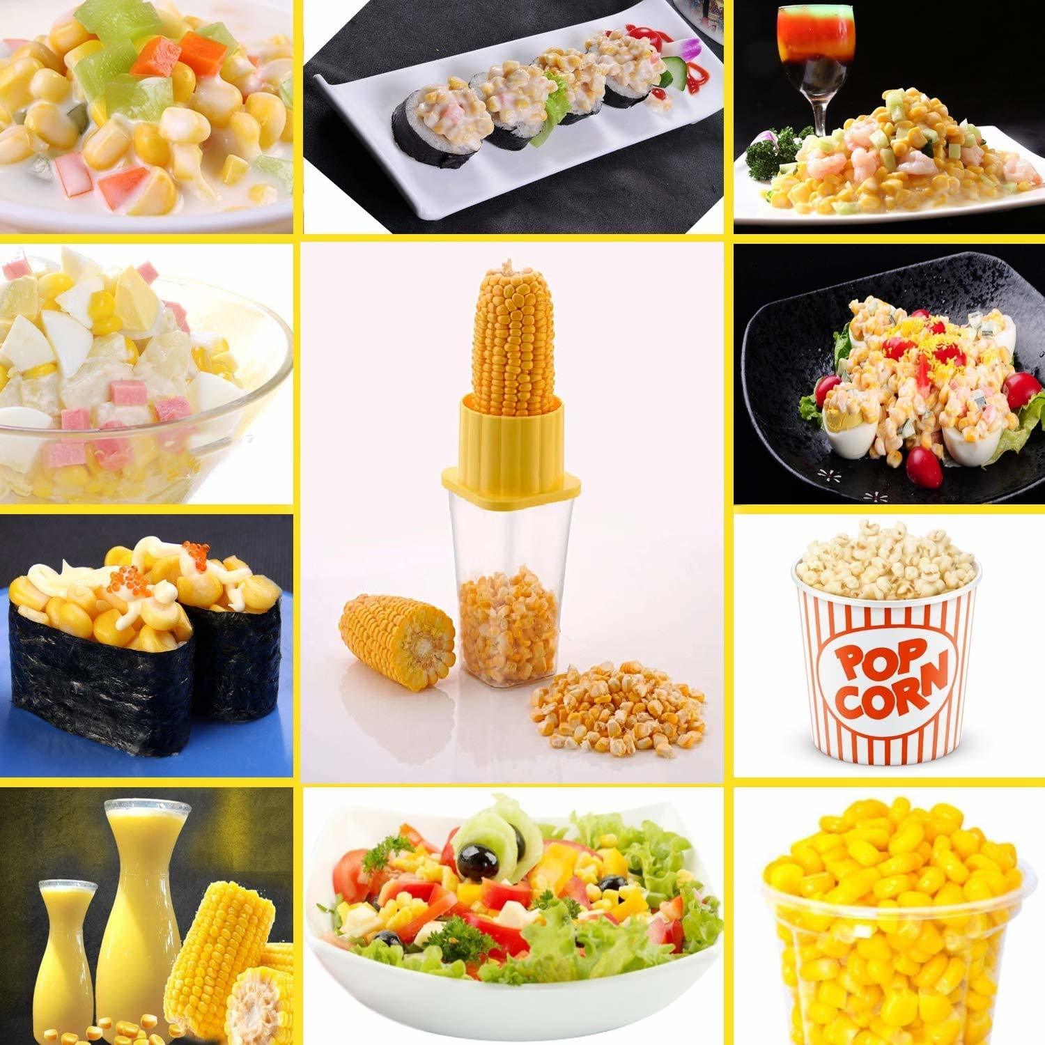 Corn Stripper - Plastic & Stainless Steel | 10x8 Cm, Yellow, Anti-slip Non-marking Silicone Base, Quick Corn Kernel Removal