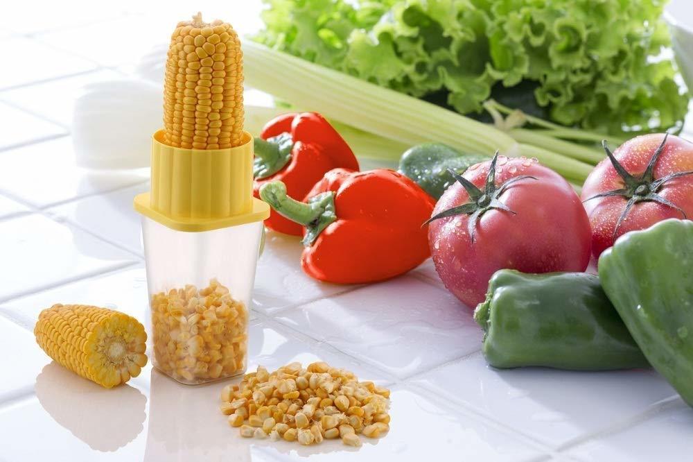 Corn Stripper - Plastic & Stainless Steel | 10x8 Cm, Yellow, Anti-slip Non-marking Silicone Base, Quick Corn Kernel Removal