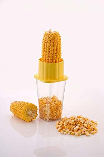 Corn Stripper - Plastic & Stainless Steel | 10x8 Cm, Yellow, Anti-slip Non-marking Silicone Base, Quick Corn Kernel Removal