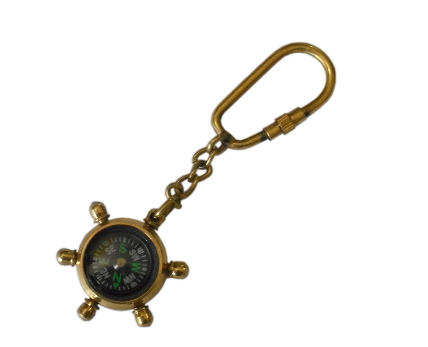 Brown Wheel Compass Brass Key Chain