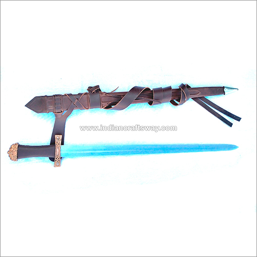 Viking Bjorn Sword With Brass Guard And Pommel And Leather Grip And A Deluxe Leather Scabbard - Length: 38.5 Inch (In)