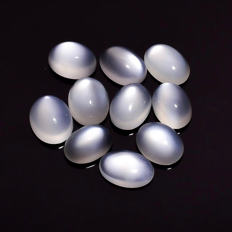 8x10mm White Moonstone Oval Cabochon Loose Gemstones Grade: Aaa