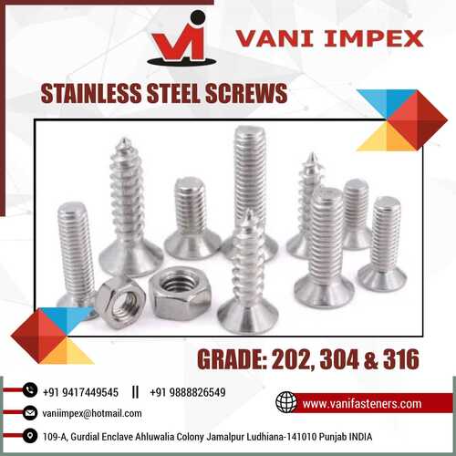Self Tapping Screws - Stainless Steel SS 202, SS 304, SS 316 | Diameter 2.9-5.5 mm, Length 6.5-75 mm, Pan & CSK Head Types, Non-Corrosive Finish