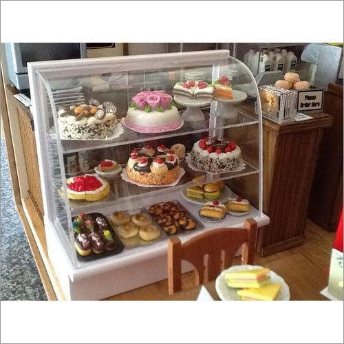 Cake Display Counter - Glass & Stainless Steel, Polished White Finish | Stain Resistant, Durable, Insect-Proof