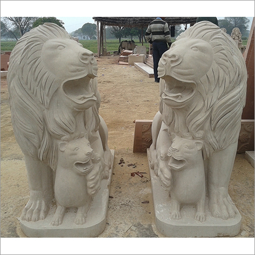 Red Garden Sandstone Lion Statue