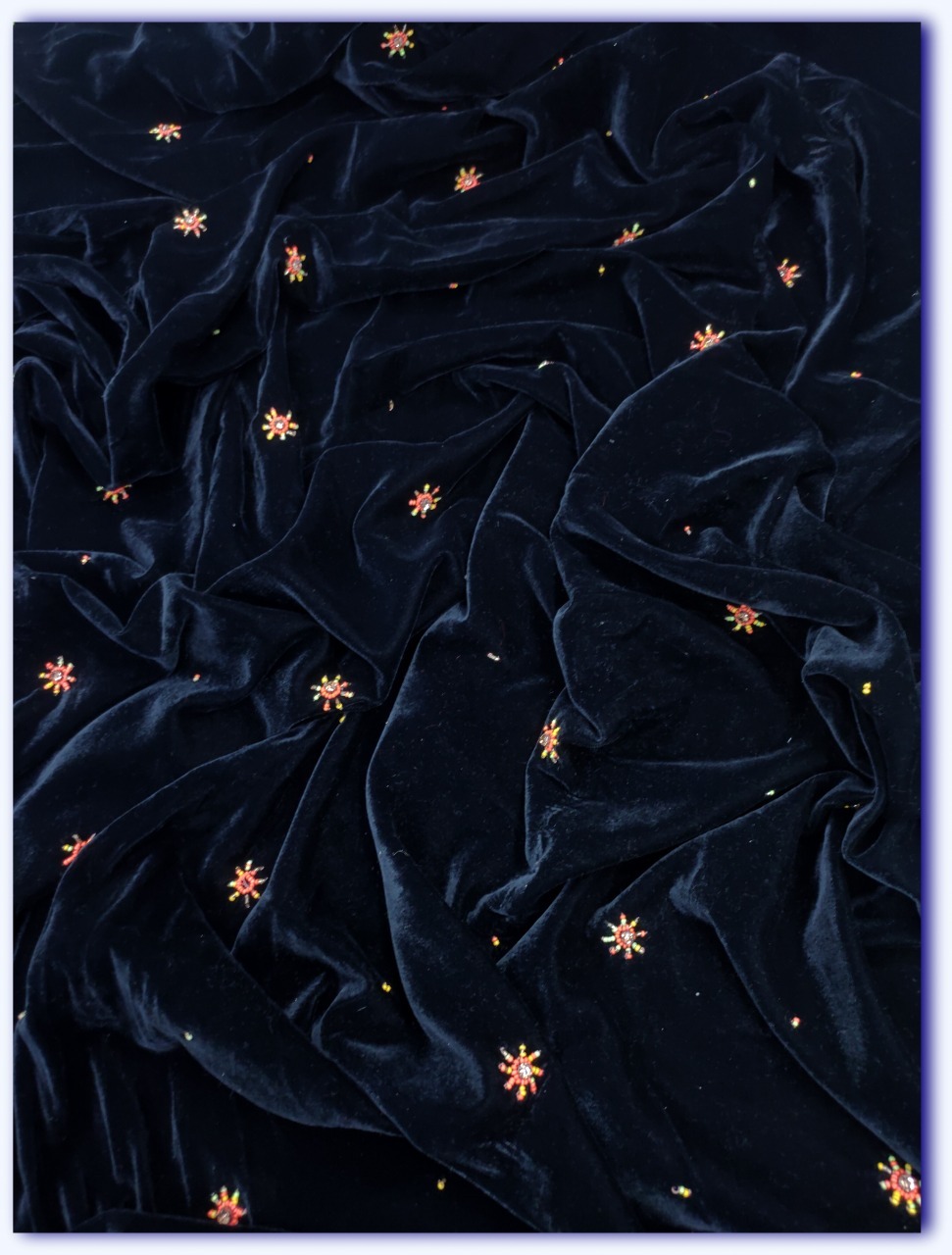 Handwork Fabrics - Velvet Embroidered Fabric In Rich Black | Perfect For Tops, Blouses, And Lehengas