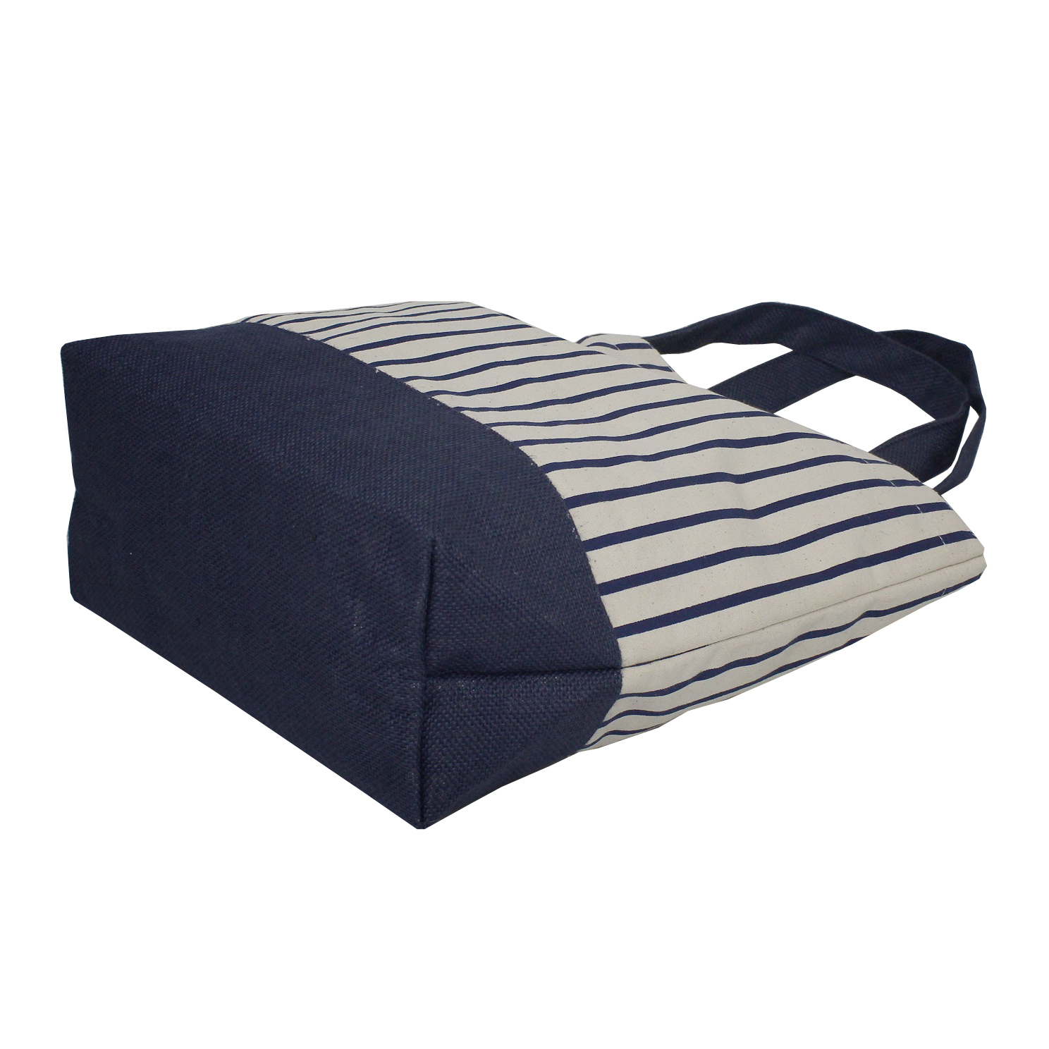 Canvas Tote Bag - 12 Oz Natural With Jute Bottom, 32x42x13 Cm, Striped Design, Open Hanging Pocket, Eco-friendly And Reusable