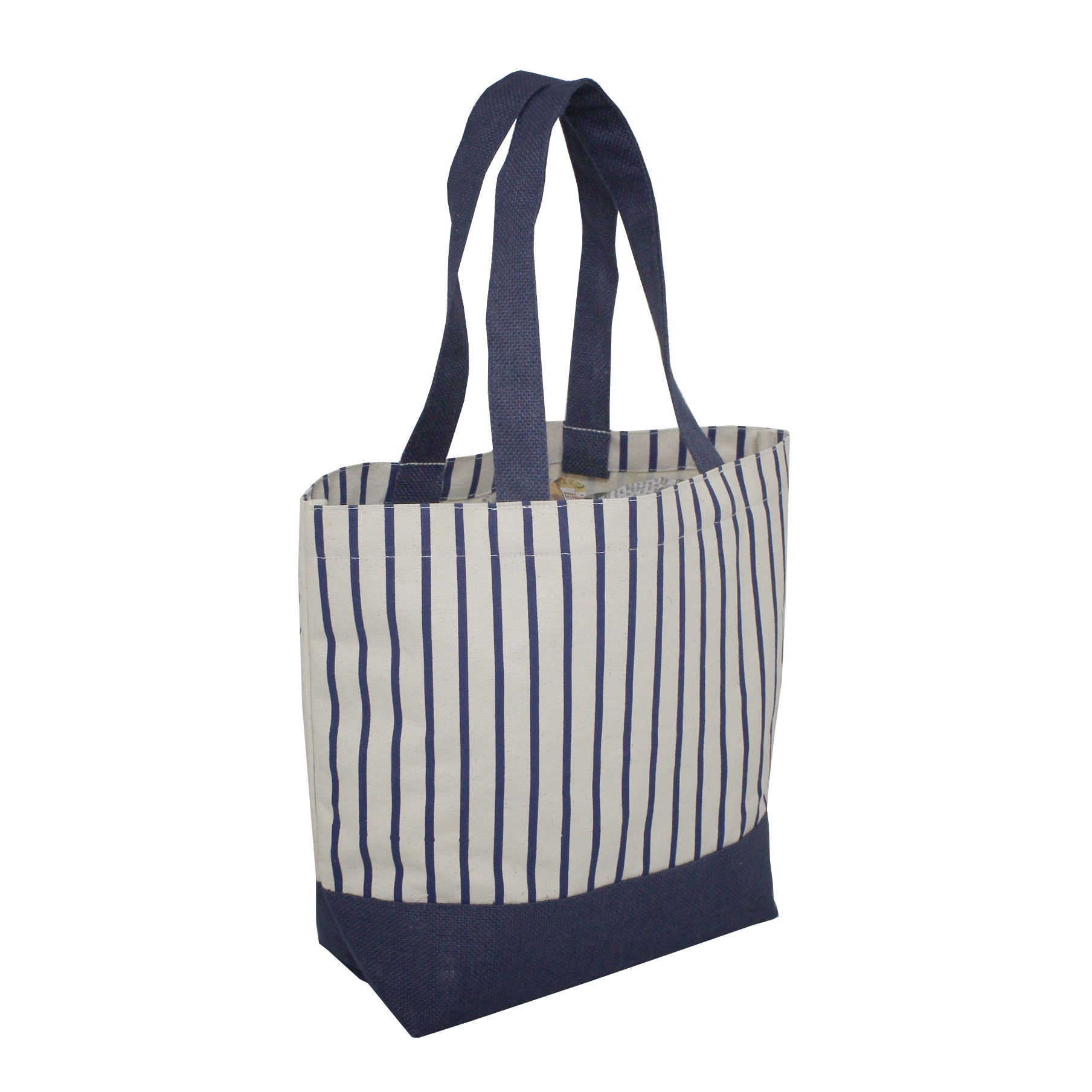 Canvas Tote Bag - 12 Oz Natural With Jute Bottom, 32x42x13 Cm, Striped Design, Open Hanging Pocket, Eco-friendly And Reusable