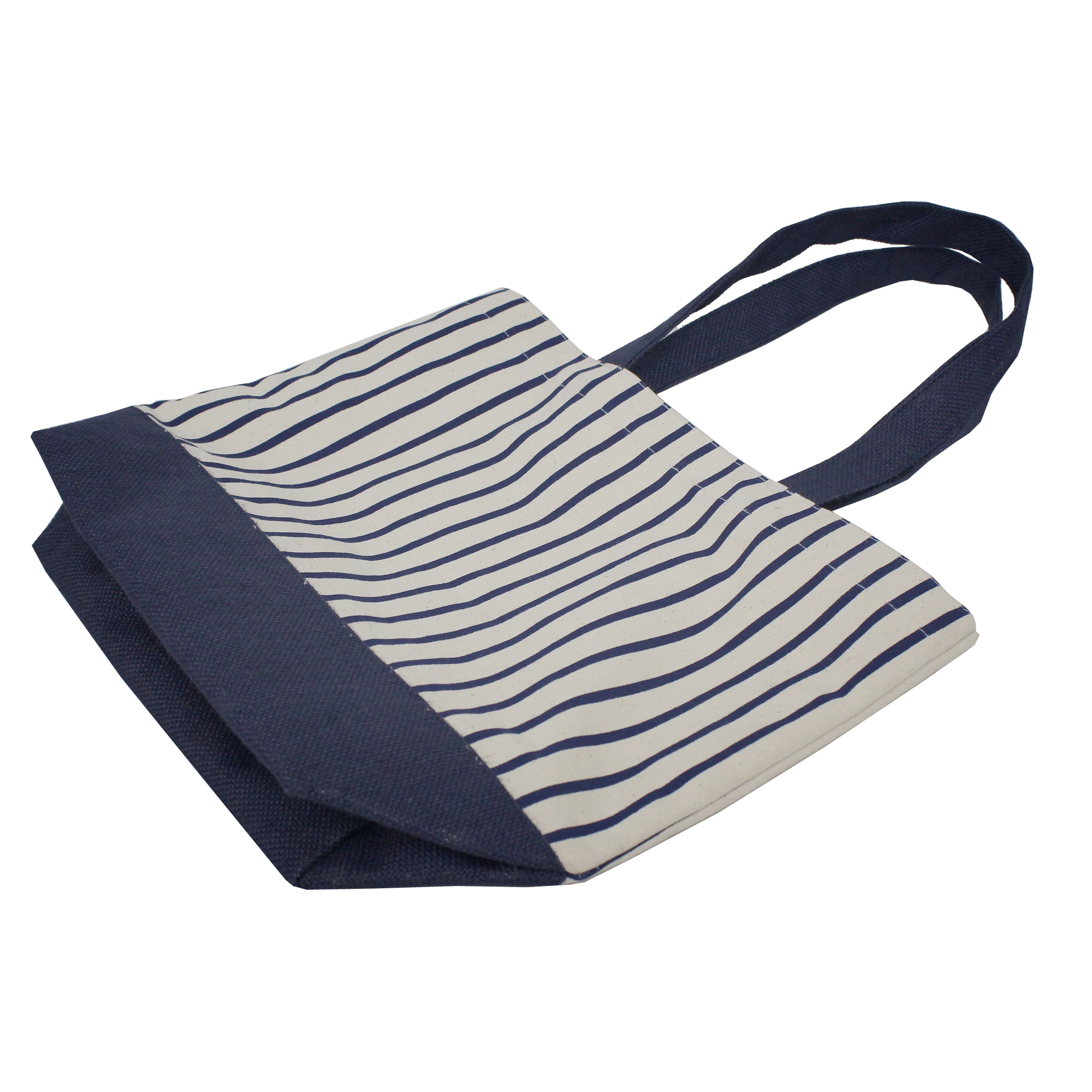Canvas Tote Bag - 12 Oz Natural With Jute Bottom, 32x42x13 Cm, Striped Design, Open Hanging Pocket, Eco-friendly And Reusable