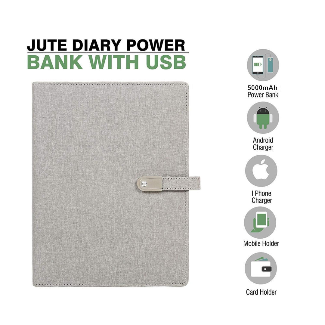 Jute Diary Power Bank 5000mah With 16 Gb Usb Pendrive