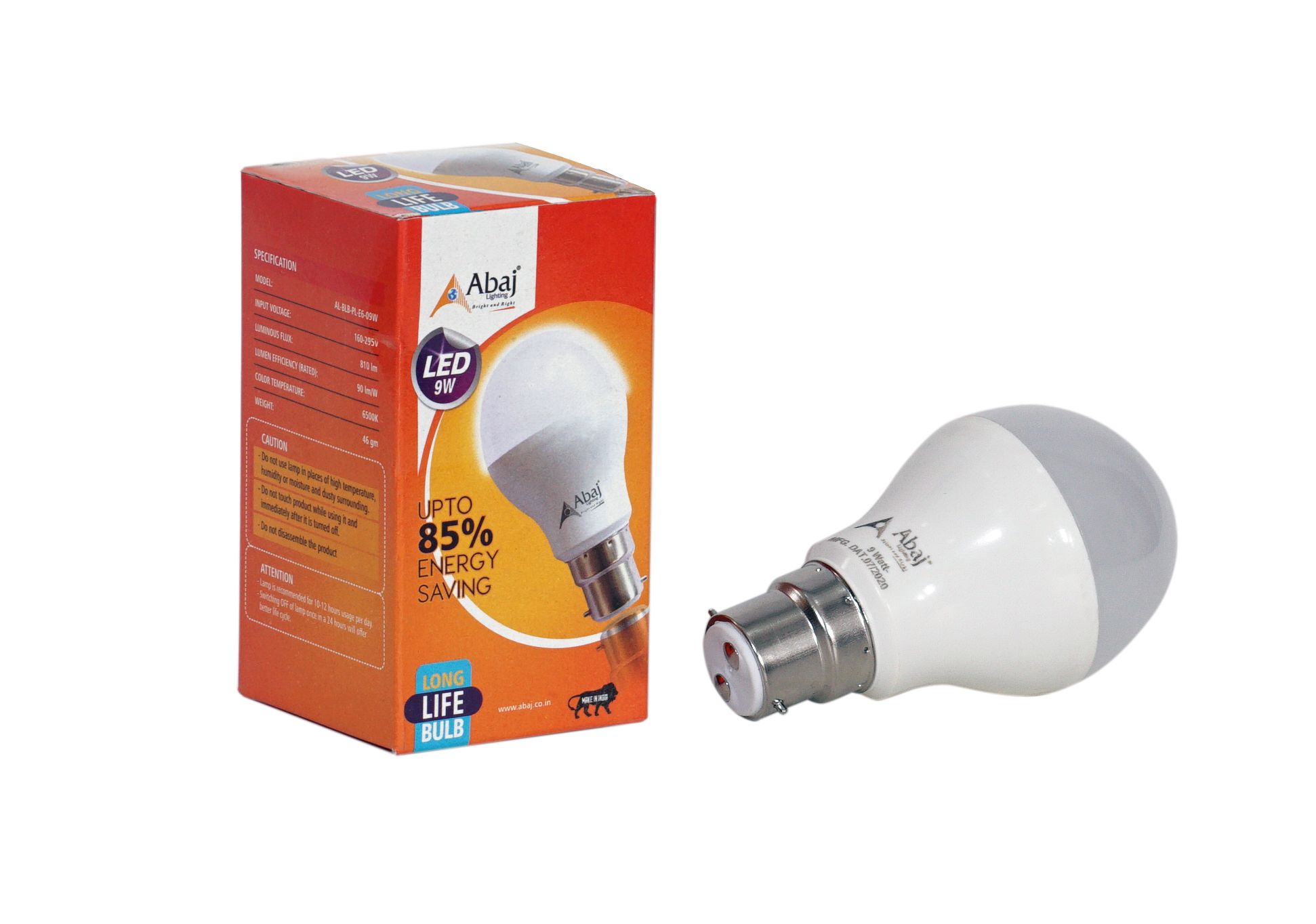 Led Bulb 12w - Abs + Aluminium Insert, 67x128 Mm, White Color, 6500k Light, B22/e27 Base, Input Voltage 160-295v | Energy Efficient, Long Lasting, Low Maintenance