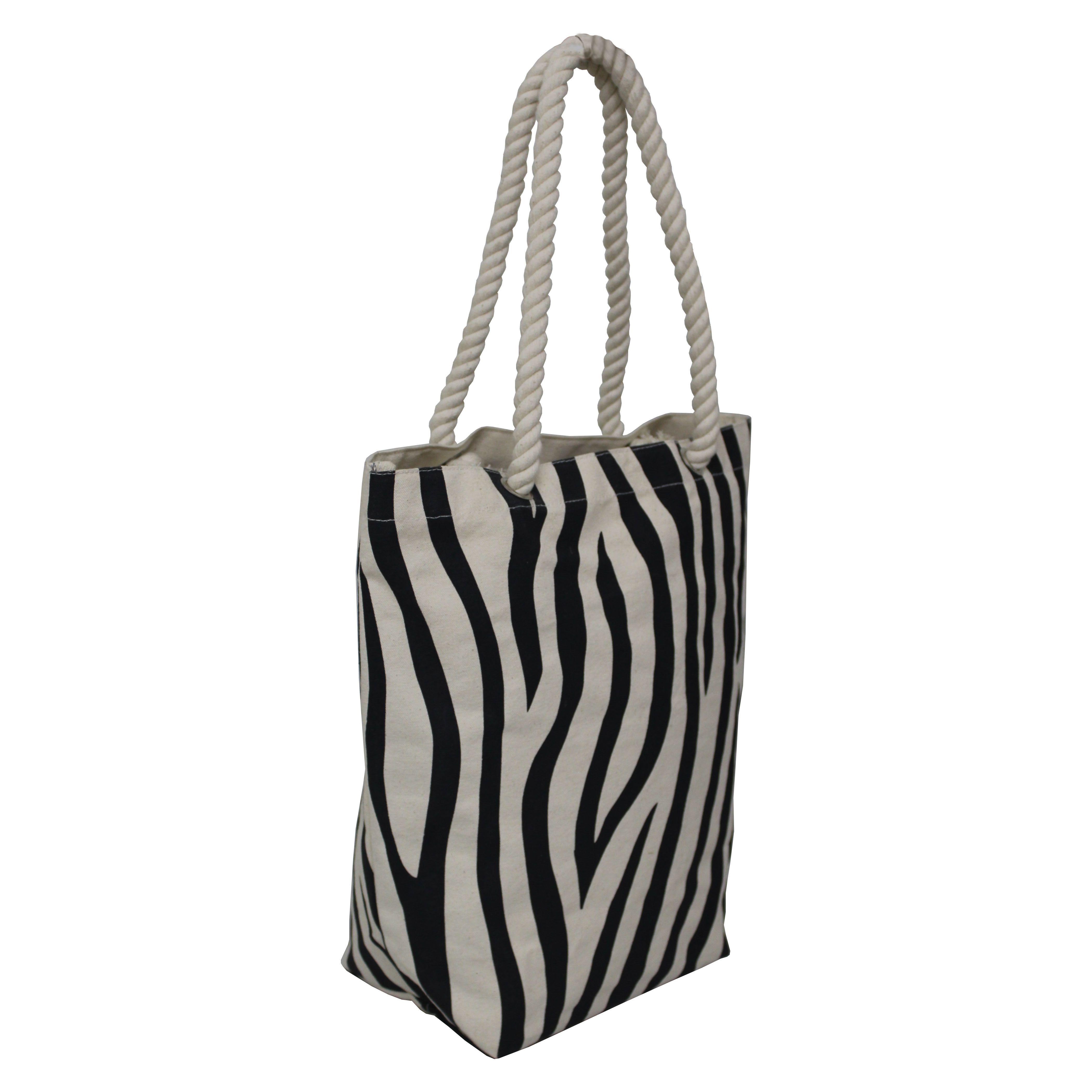 Zebra Print 12 Oz Natural Canvas Tote Bag Size: 38 H X 38 W X 15 Cm Bottom