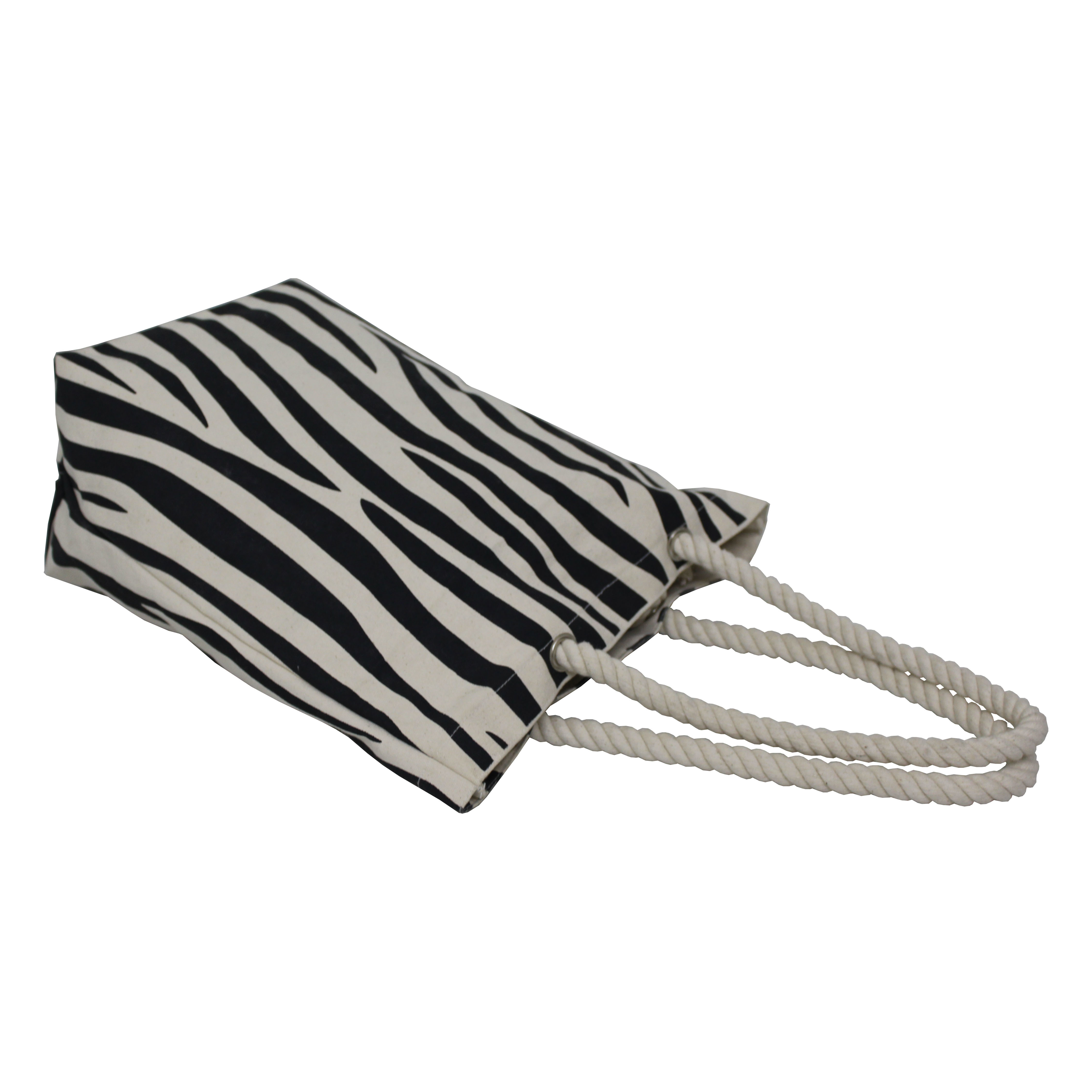 Zebra Print 12 Oz Natural Canvas Tote Bag Size: 38 H X 38 W X 15 Cm Bottom