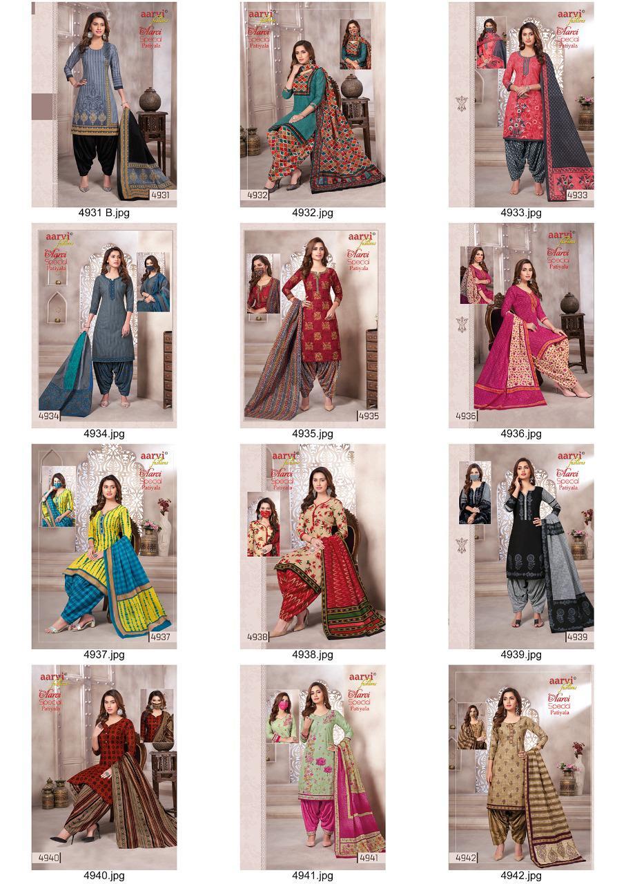 Multi Color Aarvi Fashion Patiyala Vol 14 Printed Cotton Dress Material Catalog