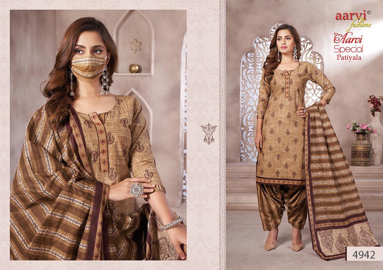 Multi Color Aarvi Fashion Patiyala Vol 14 Printed Cotton Dress Material Catalog