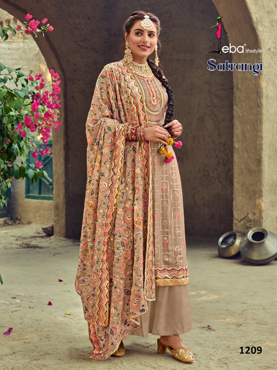 Wedding Suit - Faux Georgette Top & Dupatta, Santoon Bottom | Heavy Embroidery, Elegant Design, Luxurious Fabric, Beautiful Color