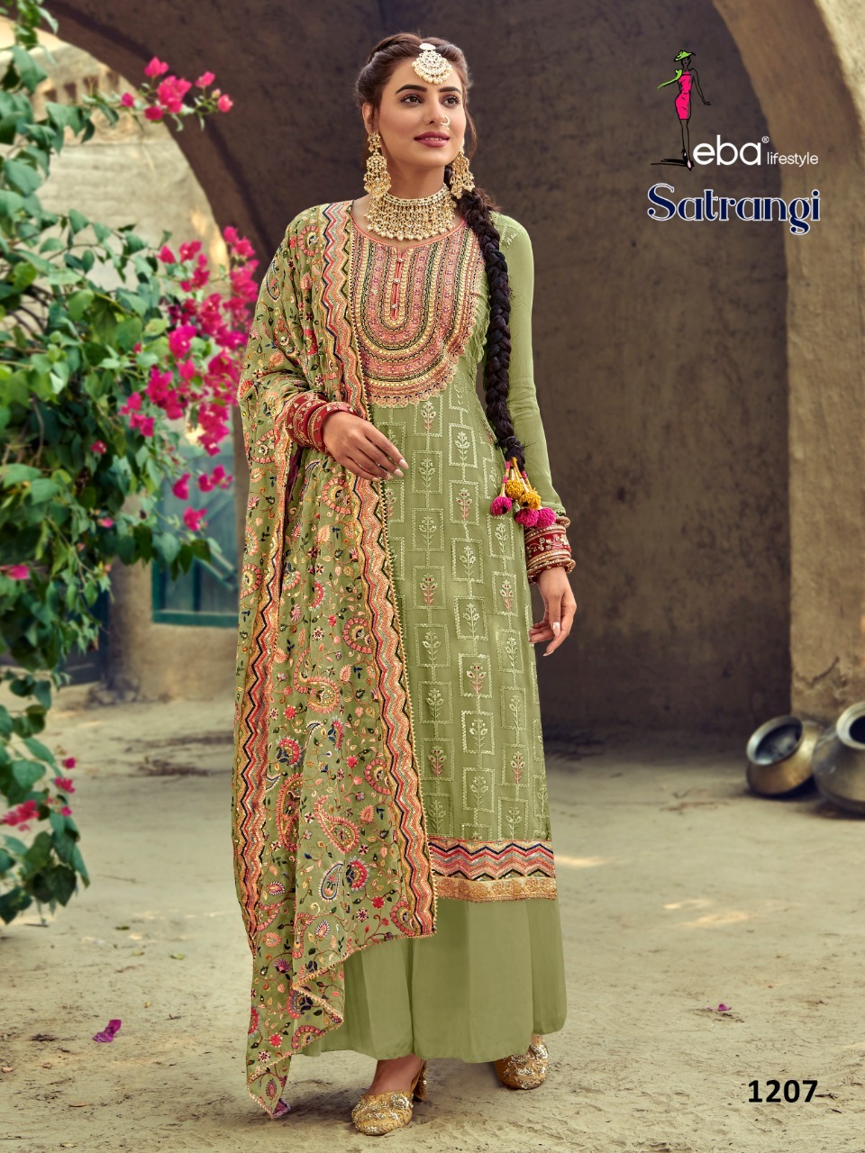 Wedding Suit - Faux Georgette Top & Dupatta, Santoon Bottom | Heavy Embroidery, Elegant Design, Luxurious Fabric, Beautiful Color