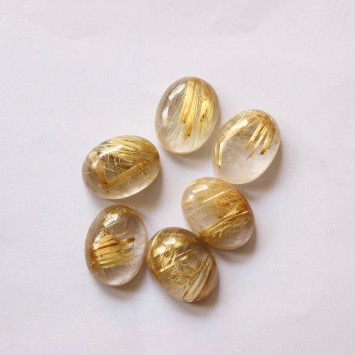 4x6mm Golden Rutilated Quartz Oval Cabochon Loose Gemstones Grade: Aaa