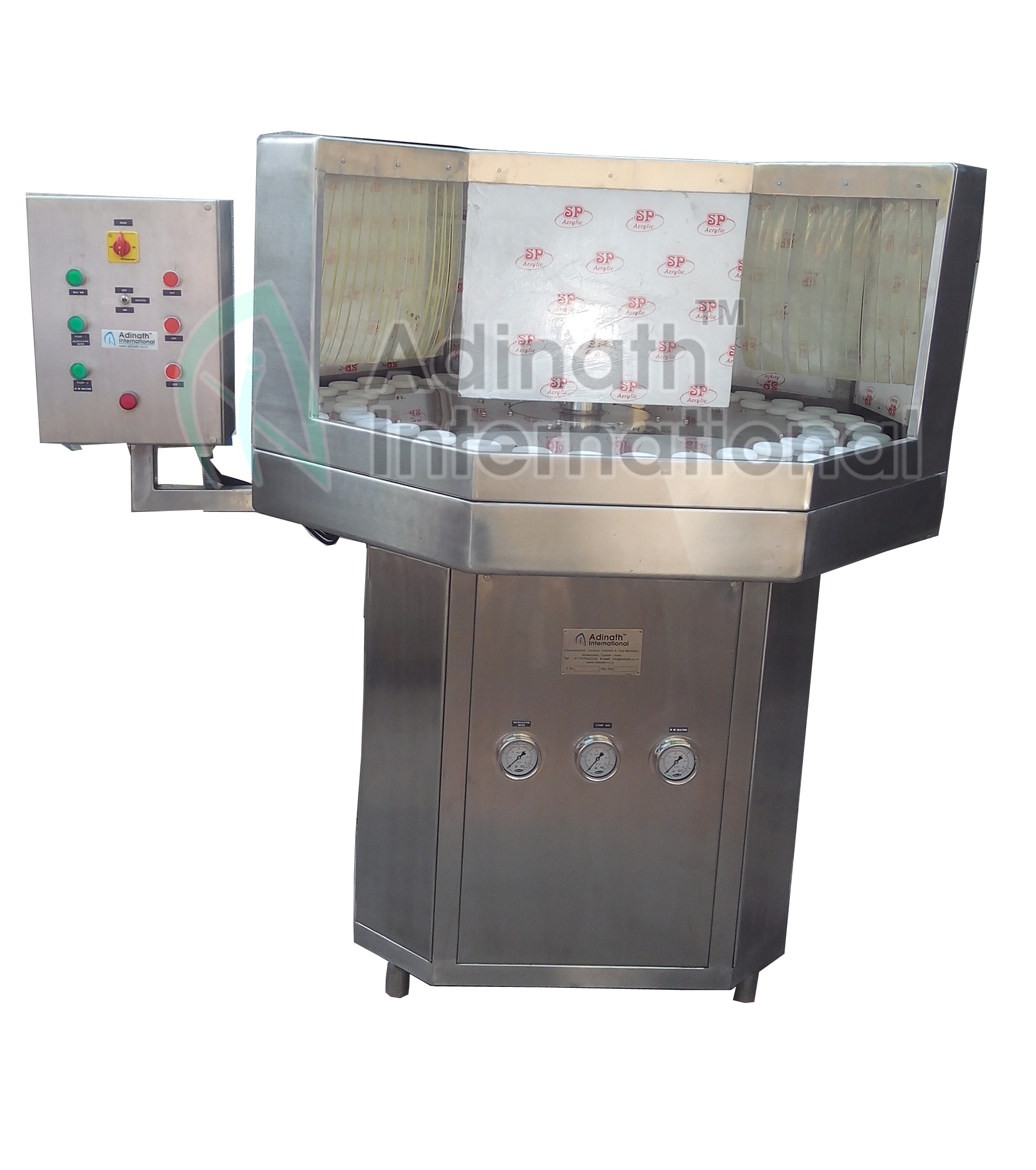 Semi Automatic Rotary Bottle Washing Machine - Stainless Steel, 2900x2100x2400mm, Silver | 40-100 Bottles/minute, Compact Gmp Model, Geneva Mechanism