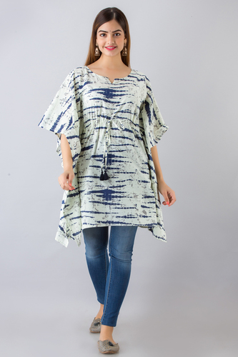 Comfy White Printed Cotton Kaftan - Medium, Large, XL, XXL | All-Season Dry Cleanable, Washable with Tussel and Doori