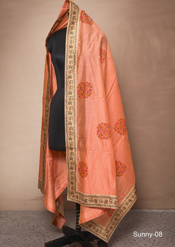 Digital Printed Dupatta - Peach Viscose Chanderi Silk, 2.40 M Length, Washable and Dry Cleanable, All Season Ethnic Wear