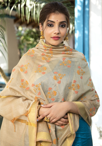 Digital Printed Dupatta - 2.40 Meters Chanderi Silk, Beige Color | All Season, Ethnic Dress Type, Washable, Featuring Our Logo