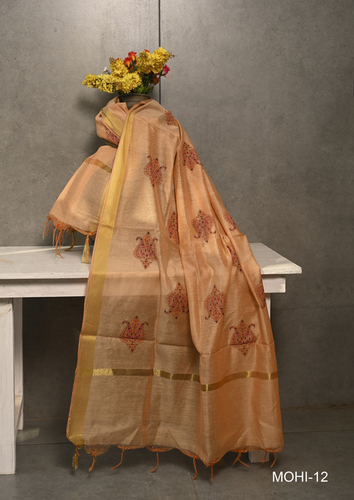 Peach Chanderi Silk Dupatta - 2.40 Meters Length | Washable, Dry Cleanable, Ethnic Printed Design with Our Logo