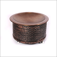 Gold Hammered Fire Pit With Wheel Base Andtray