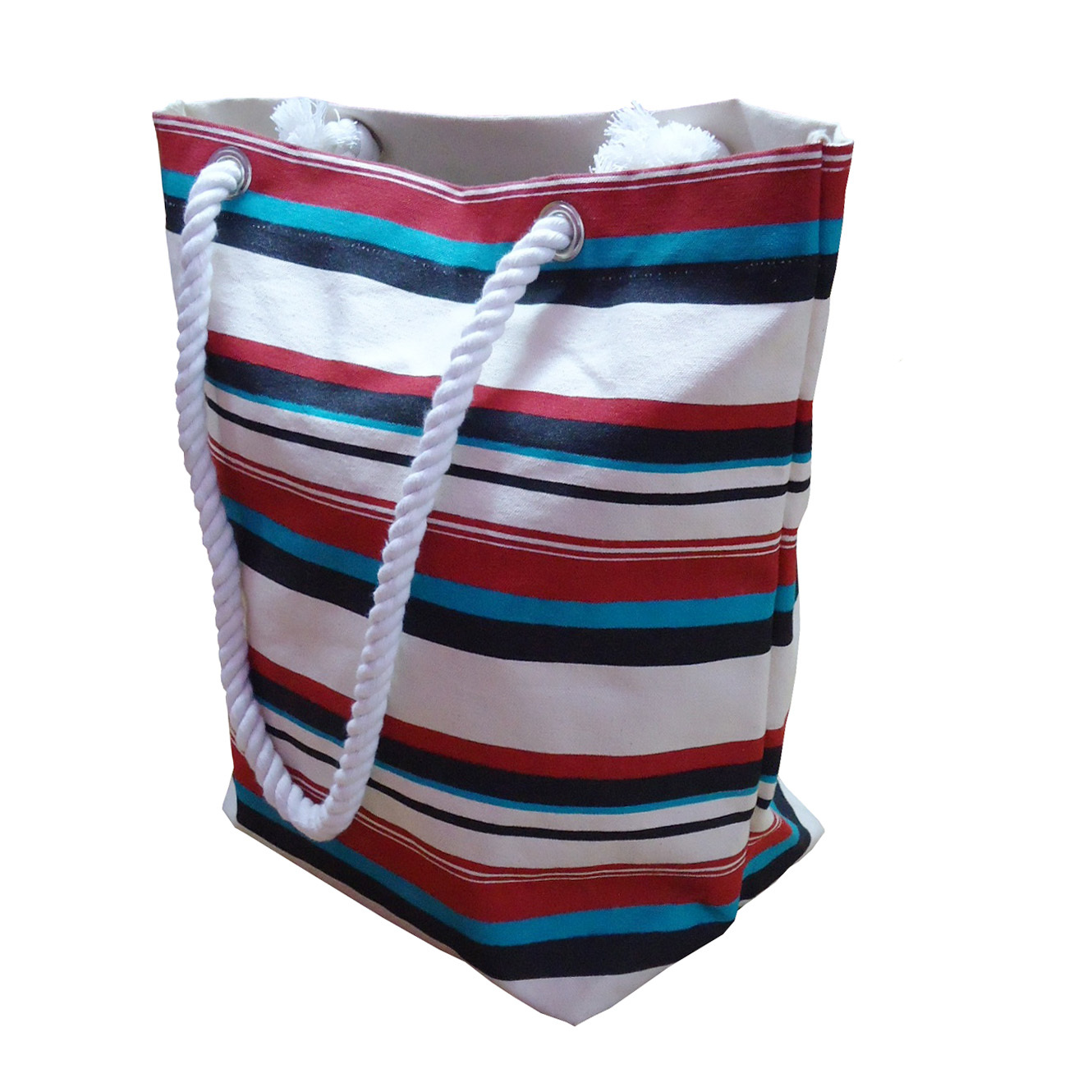 Twisted Rope Handle Hanging Zip Pocket 12 Oz Natural Canvas Tote Bag Design: Striped