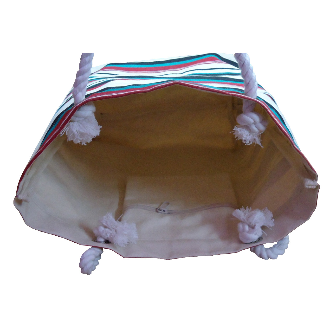 Twisted Rope Handle Hanging Zip Pocket 12 Oz Natural Canvas Tote Bag Design: Striped