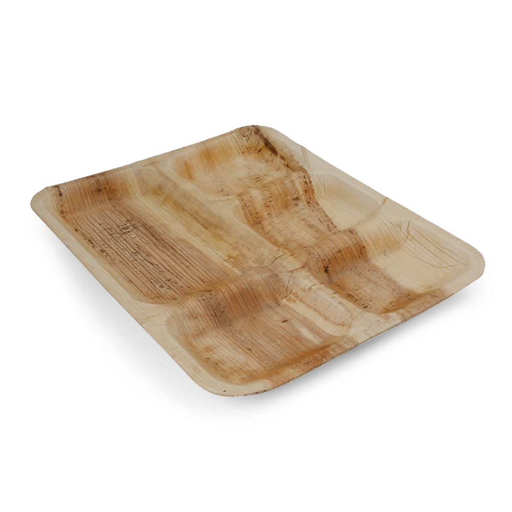 Disposable Areca Palm Leaf Plates With 5 Compartments, 12/10inch Rectangle | 100% Natural, Export Quality, Eco Friendly, Available In Bulk
