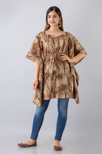Brown Cotton Printed Women Kaftan