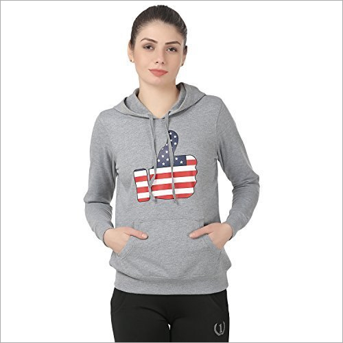 Ladies Cotton Fleece Hooded Sports Sweatshirt - Cotton Material, Available Sizes S to XL | Printed Pattern, Ideal for Winter Wear