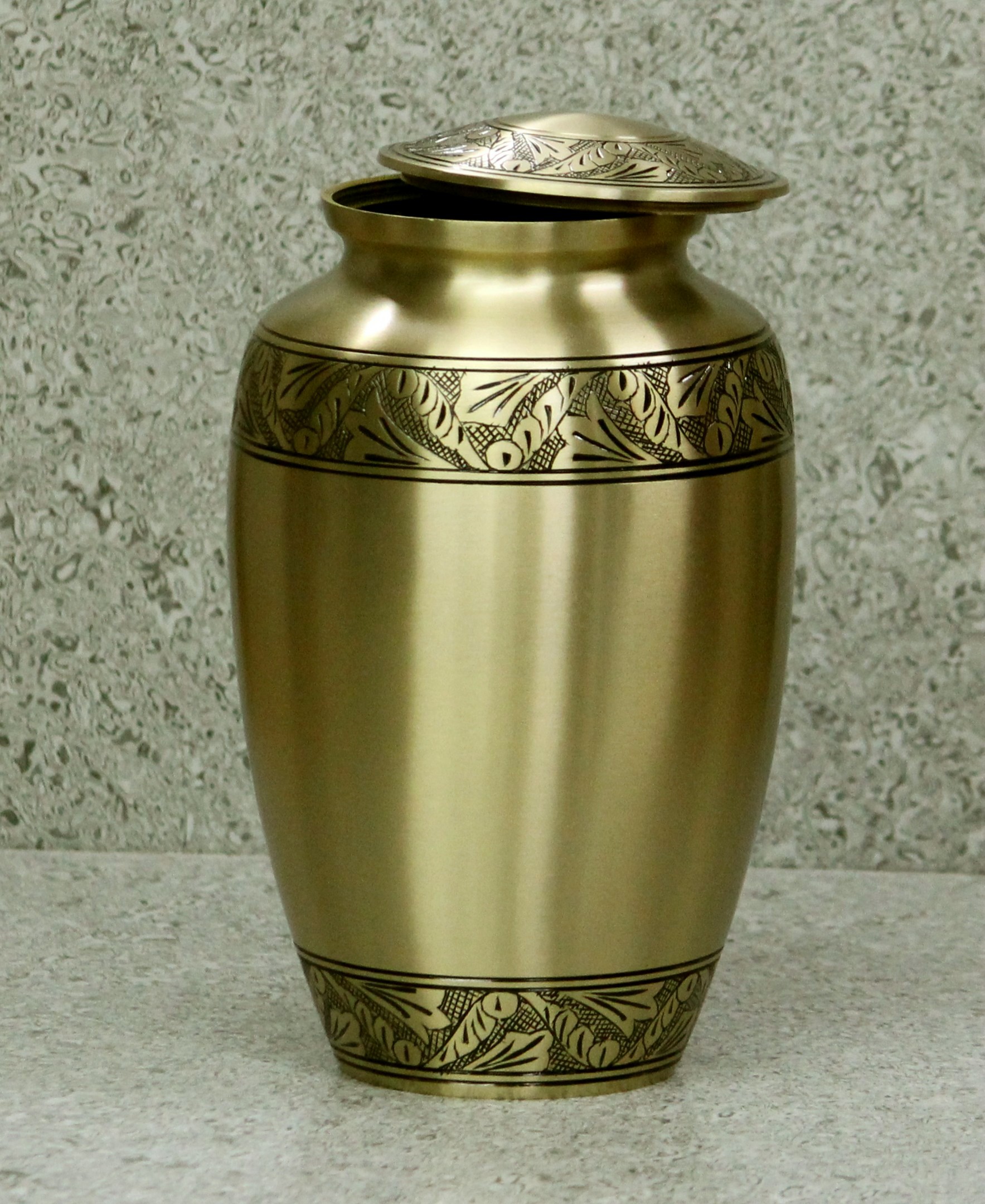 Classic Bronze Urn - Brass Metal With Floral Band, Adult Size | Rust Proof, Scratch Resistant, Handmade Finish, Easy To Clean