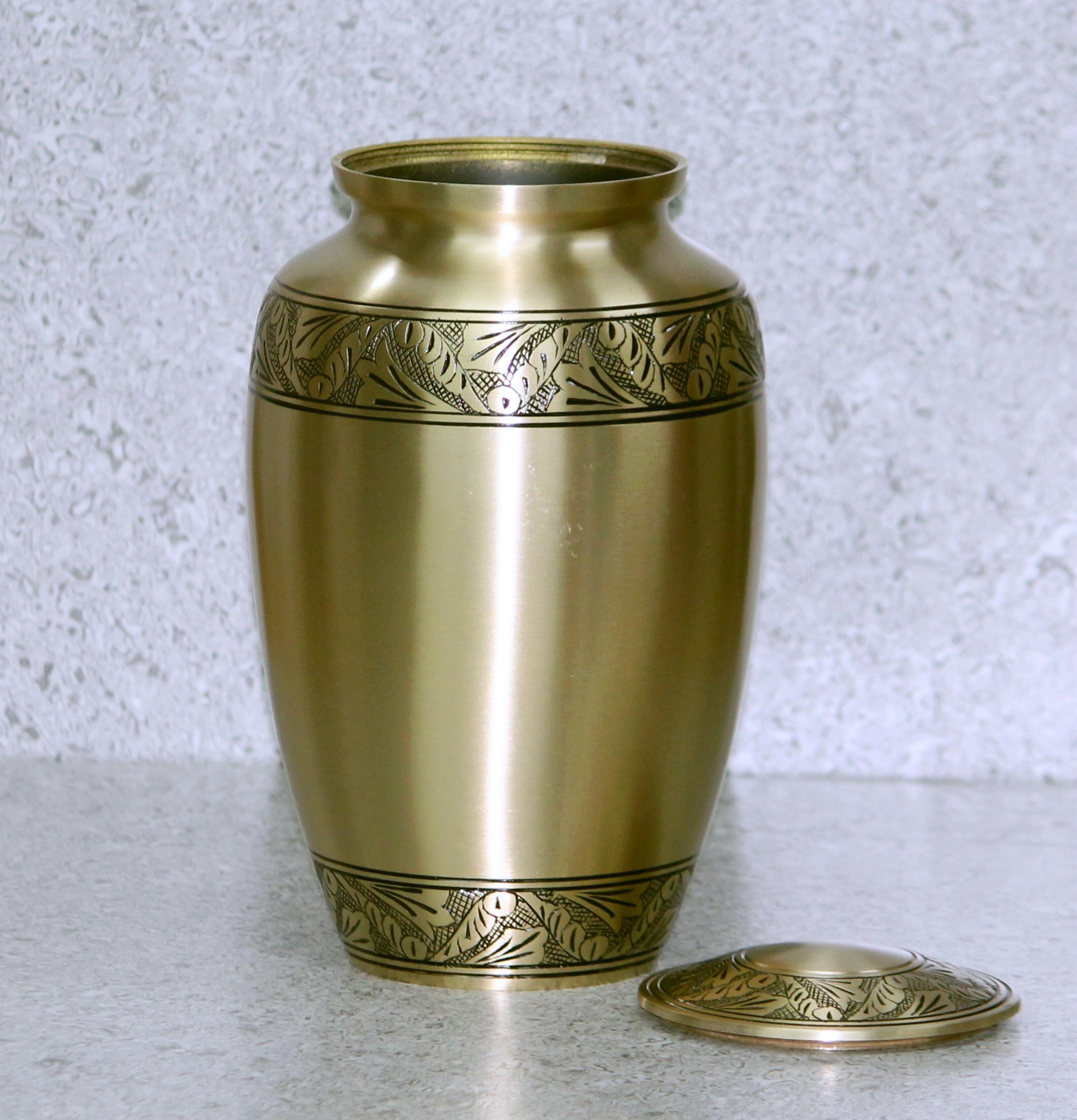 Classic Bronze Urn - Brass Metal With Floral Band, Adult Size | Rust Proof, Scratch Resistant, Handmade Finish, Easy To Clean