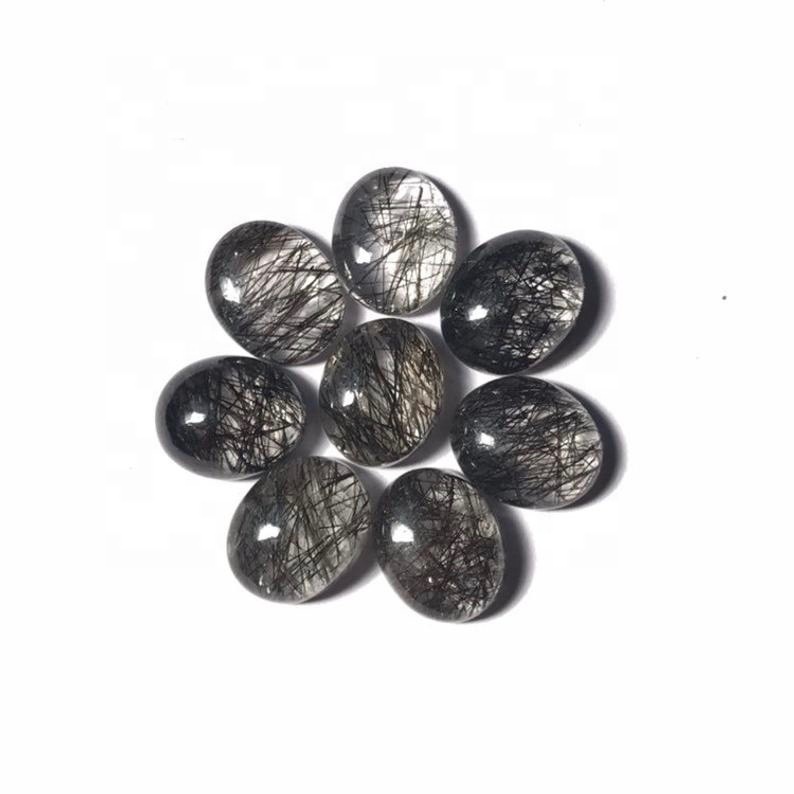 8x10mm Black Rutilated Quartz Oval Cabochon Loose Gemstones Grade: Aaa