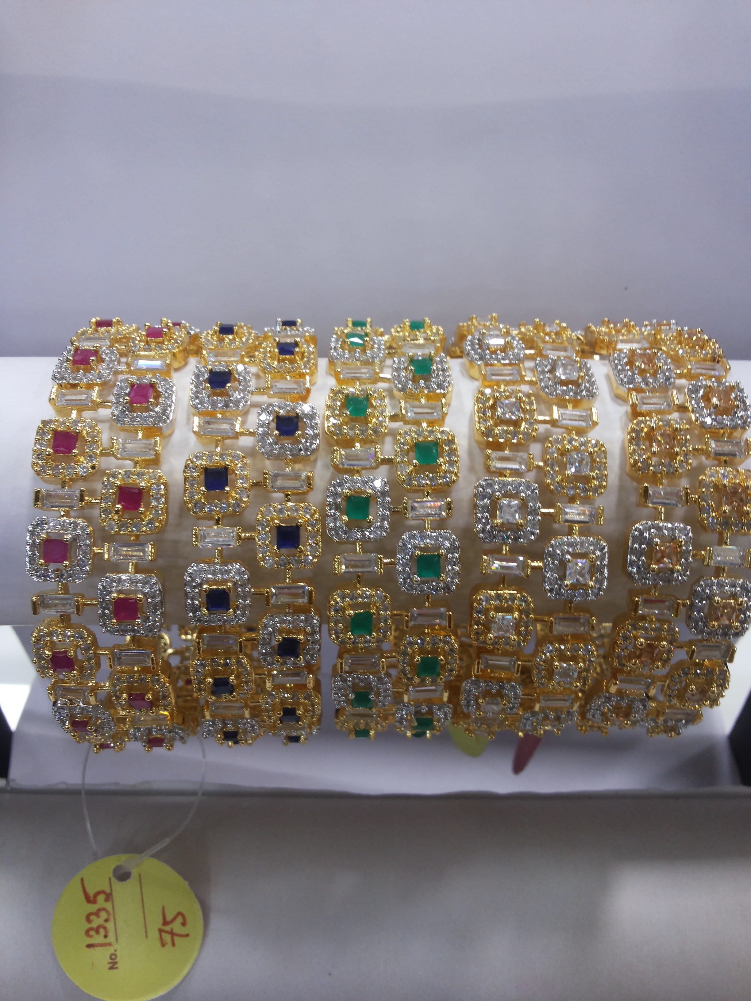Designer American Diamond Bangles - Natural Pear Cut, Very Good Diamond Cut, Silver And Golden Fancy Color | Filled Diamonds For All Occasions