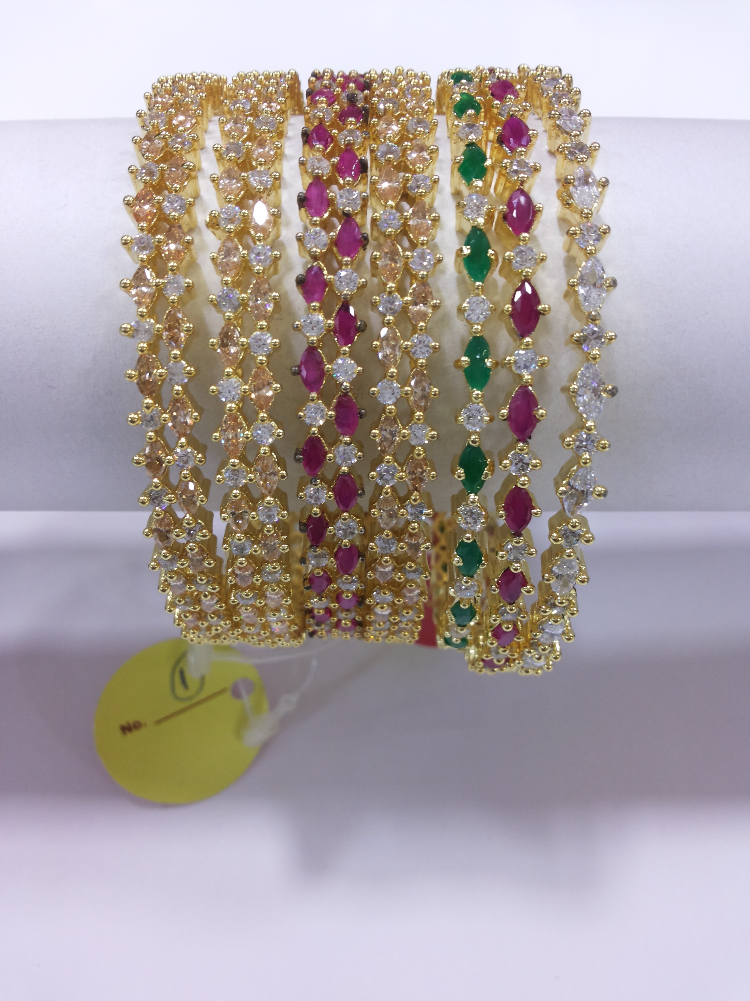 Designer American Diamond Bangles - Natural Pear Cut, Very Good Diamond Cut, Silver And Golden Fancy Color | Filled Diamonds For All Occasions