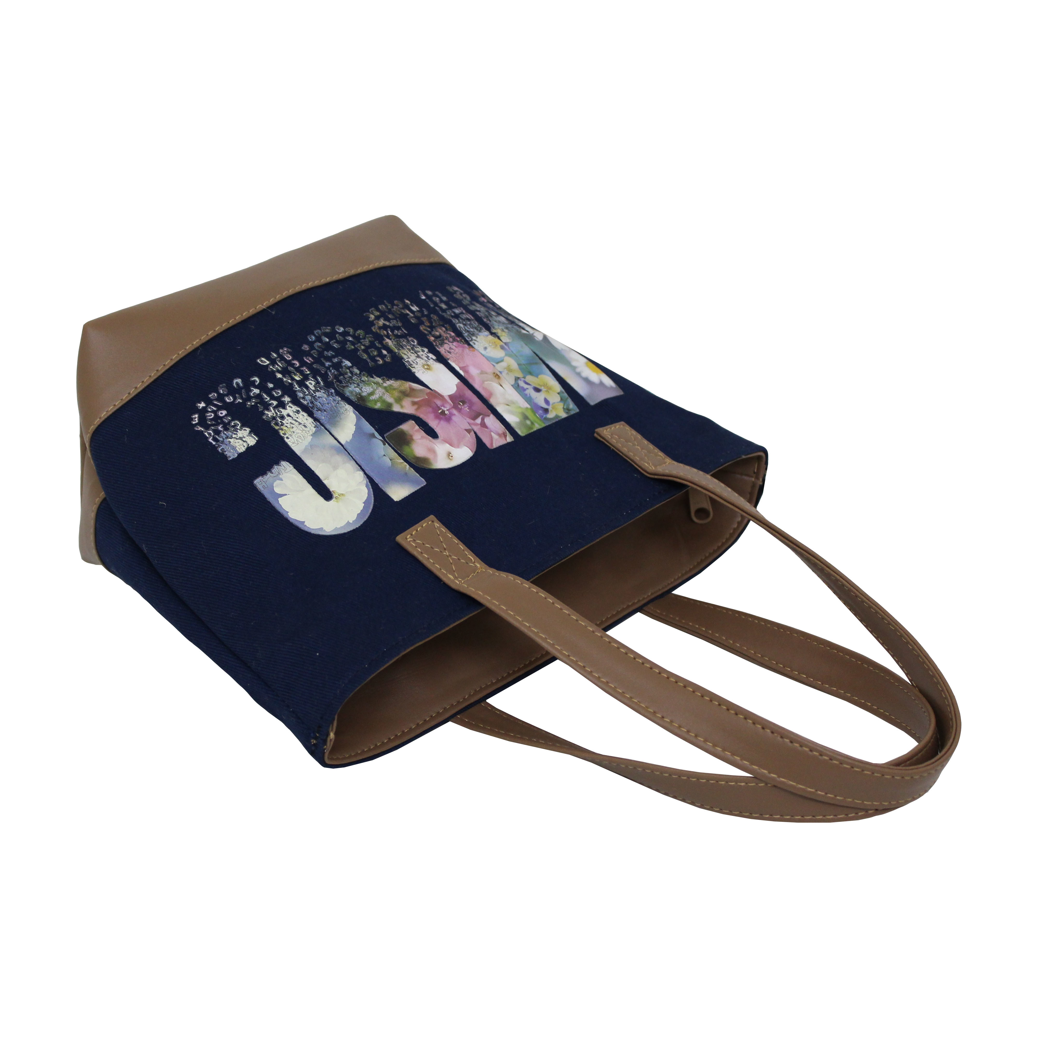 Customized Inside Polyester Lining With Pu Handle 12 Oz Dyed Canvas Tote Bag