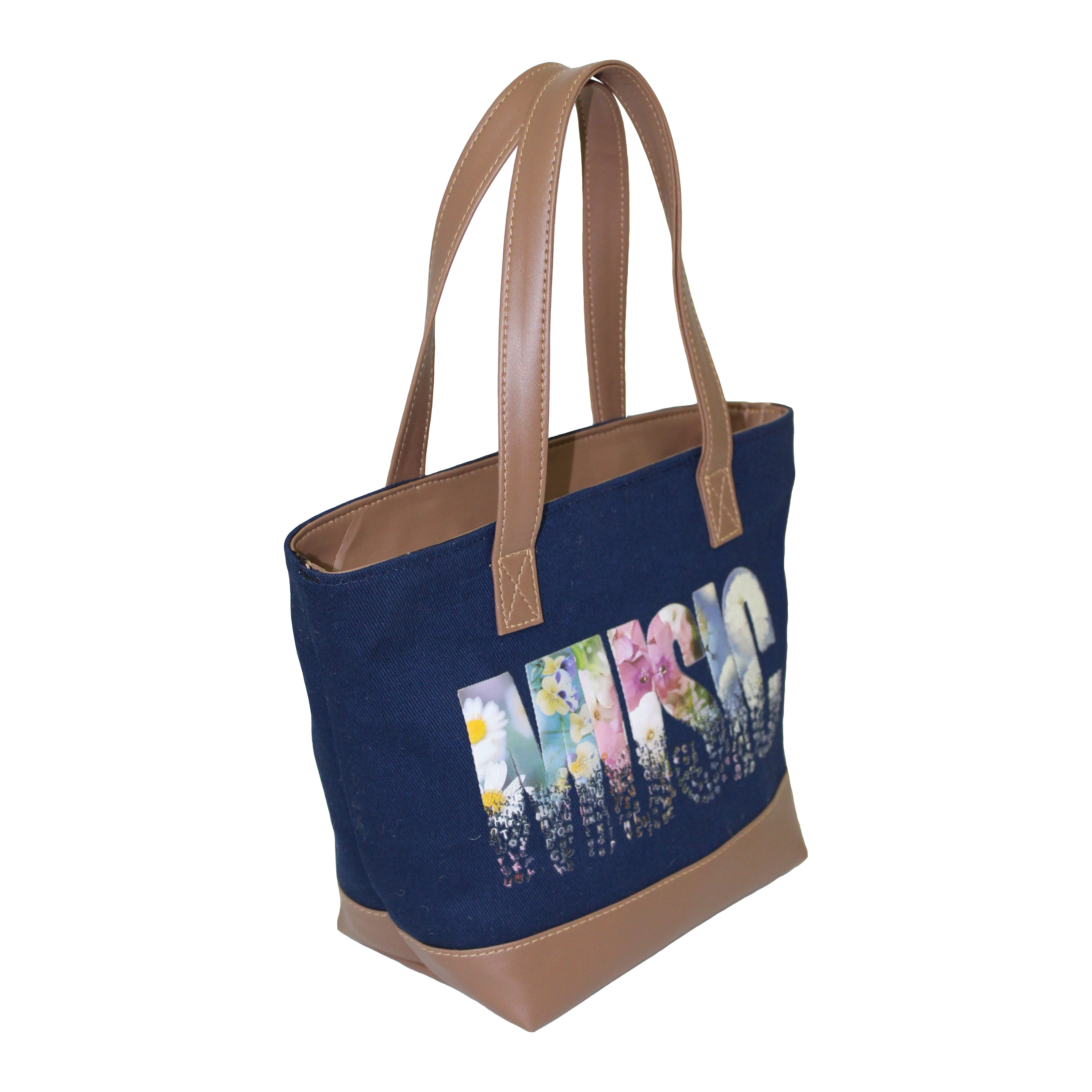 Customized Inside Polyester Lining With Pu Handle 12 Oz Dyed Canvas Tote Bag