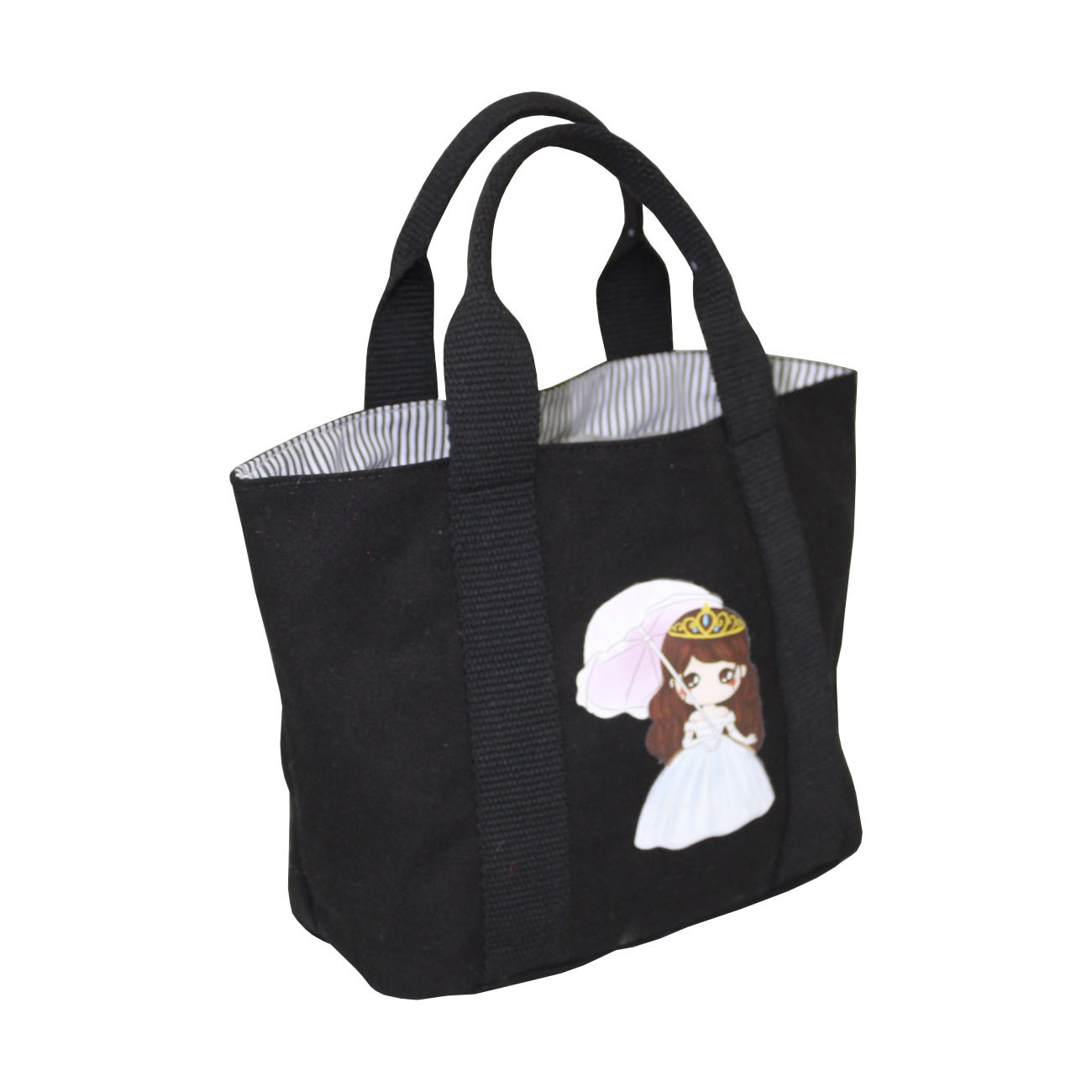 Customized Web Handle Inside Stripe Lining 12 Oz Dyed Canvas Hand Bag