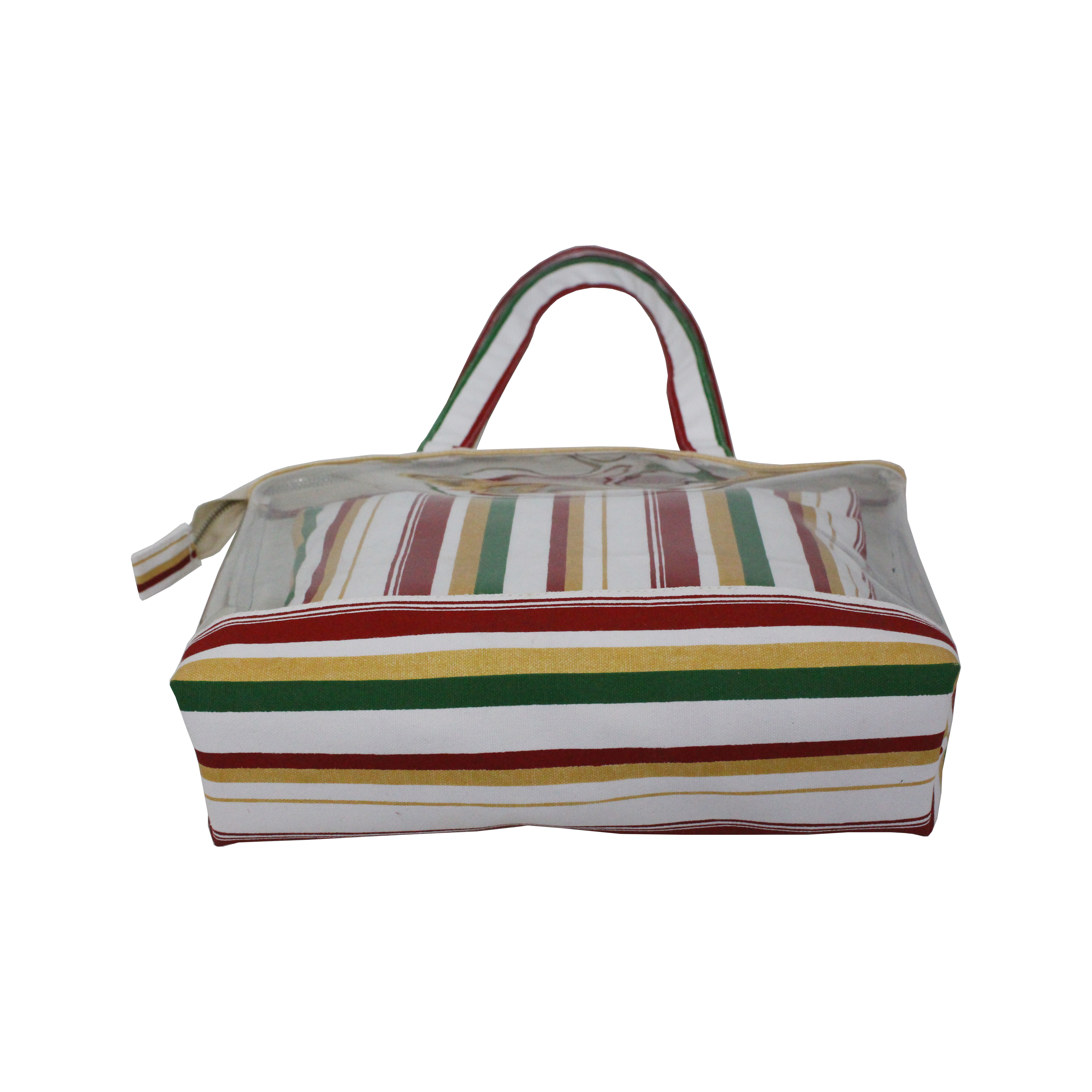 Customized Multicolor Stripe Print Zip Closure Long Handle Transparent Canvas Tote Bag