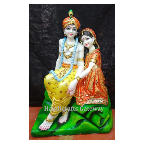 Multi Color Handmade Antique Model Of Marble Radha Krishna Sculpture