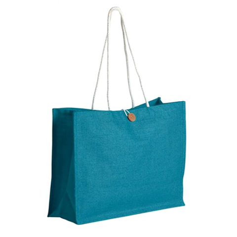 Blue Rope Handle With Button Closure Pp Laminated Shopping Jute Bag
