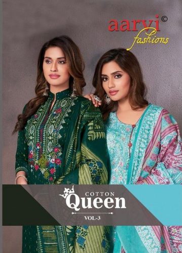 Aarvi Fashion Cotton Queen Vol 3 Cambric Cotton Printed Dress Material Catalog - Cotton, Unstitched Top (2.50 mtr), Salwar (2.00 mtr), Multi Color, Full Sleeves, For All Seasons, Printed Pattern, Washable