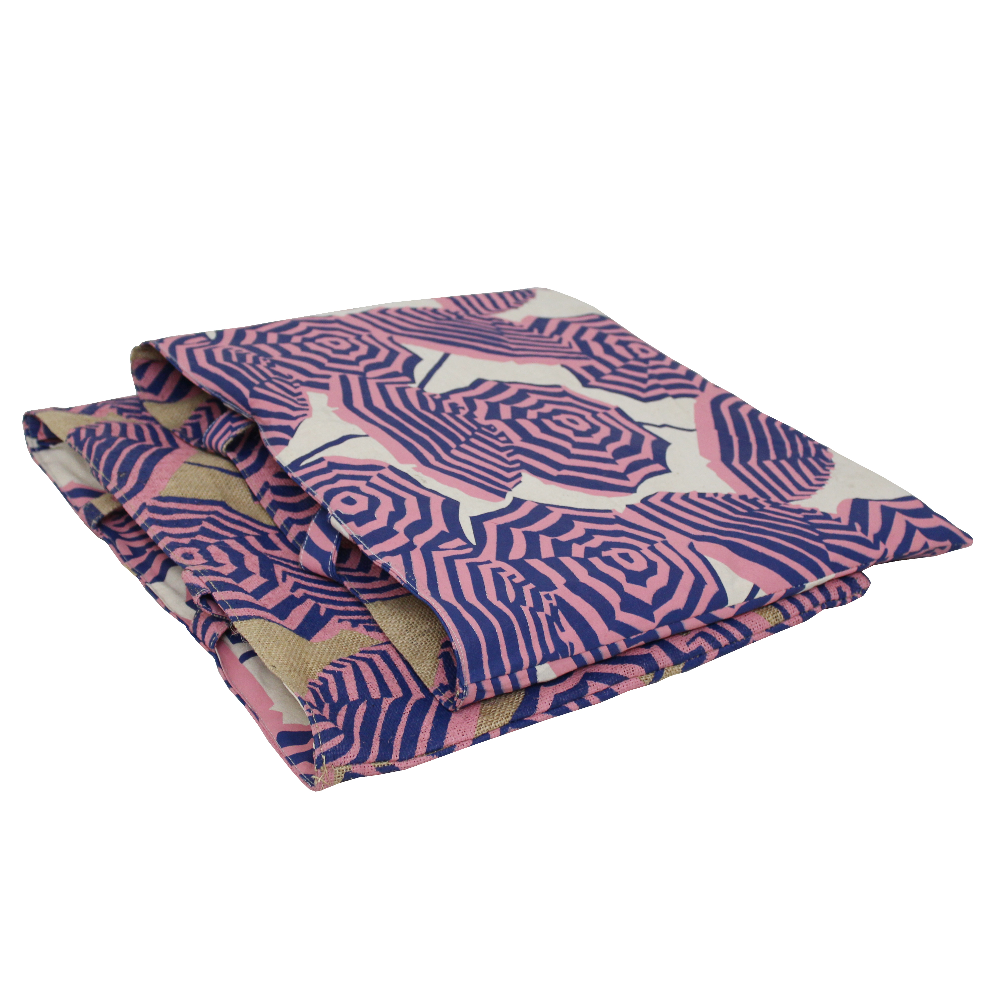 Abs Two Color Print Jute And Cotton Reversible Tote Bag