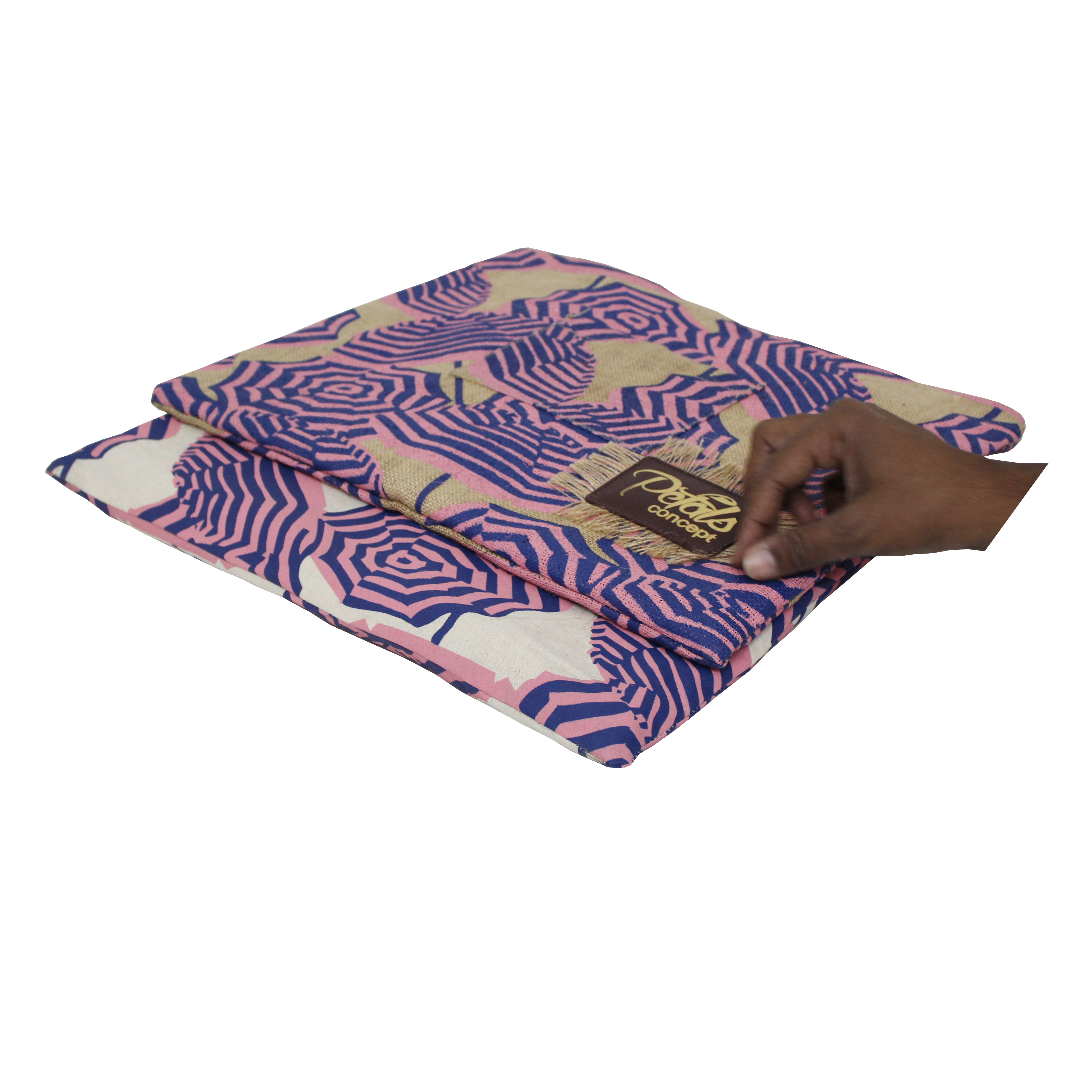 Abs Two Color Print Jute And Cotton Reversible Tote Bag