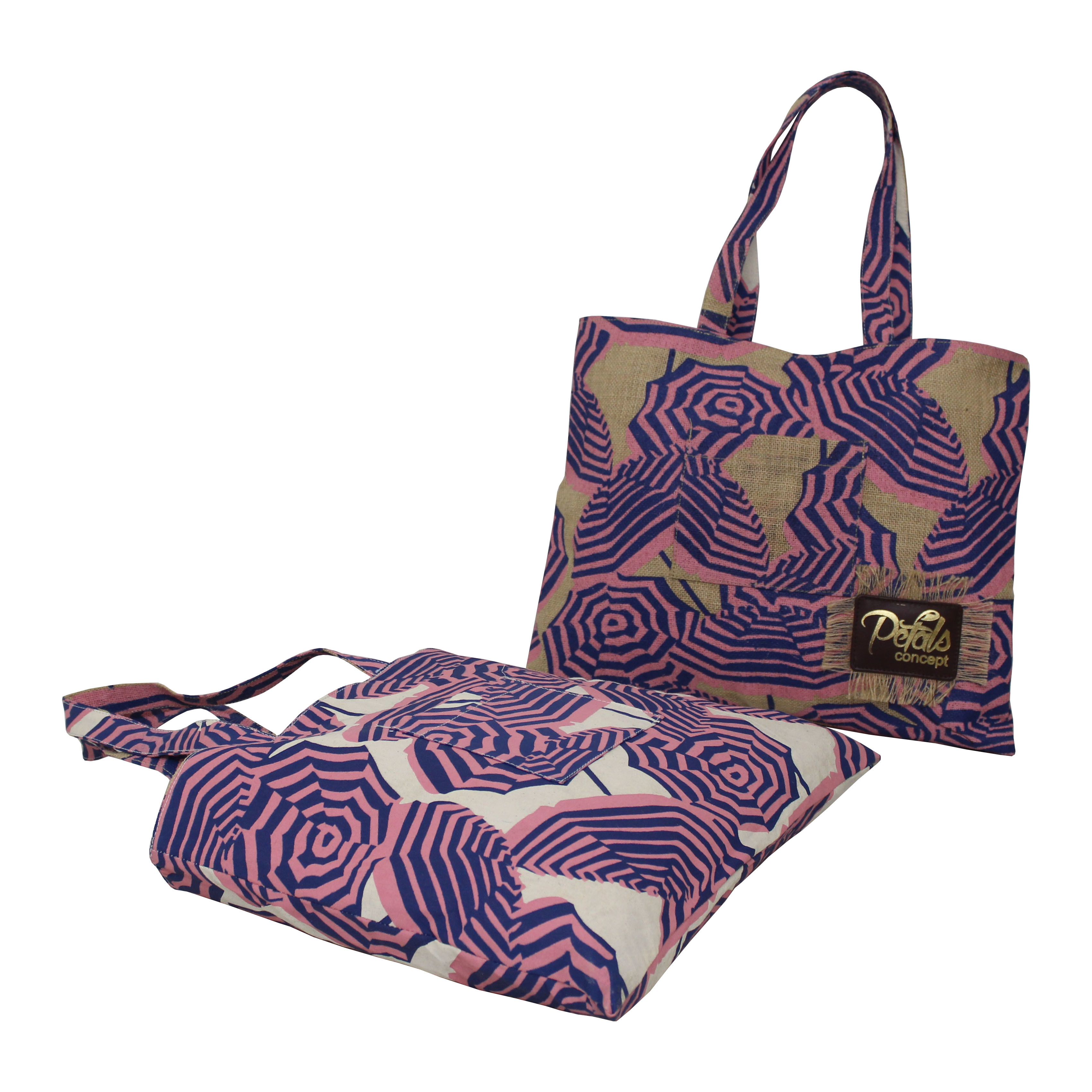 Abs Two Color Print Jute And Cotton Reversible Tote Bag