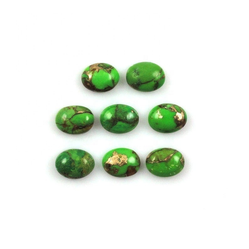 Green Copper Turquoise - 8x10mm Oval Cabochon Loose Gemstones | Aaa Quality, Reconstructed, Excellent Cut, Natural Stone Color