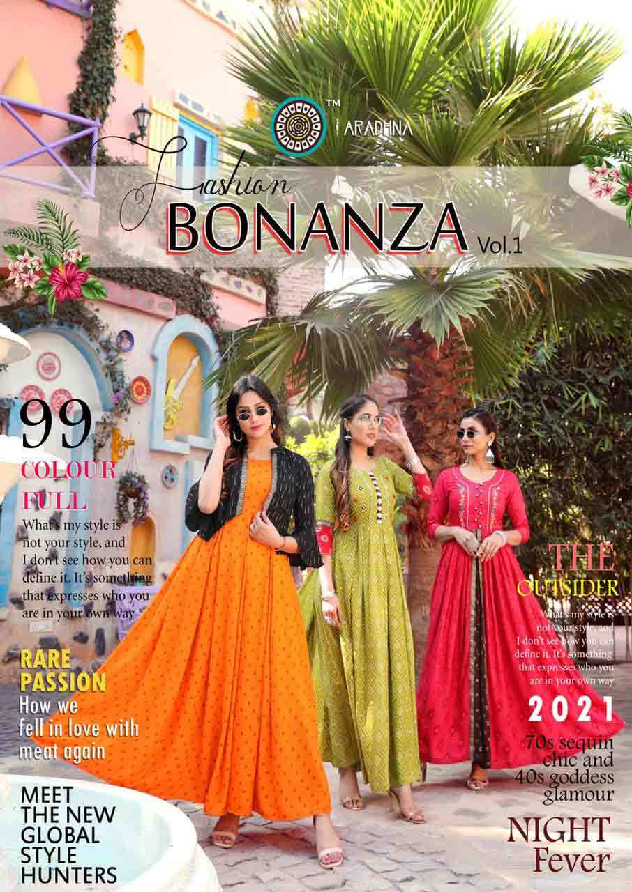 Fashion Bonanza Vol 1 Rayon Cotton Long Kurtis - Heavy Rayon & Cotton, Sizes S-4xl | 12 Printed Designs, 3-4th Sleeves, Ethnic Party Wear, Quick Dry, Washable